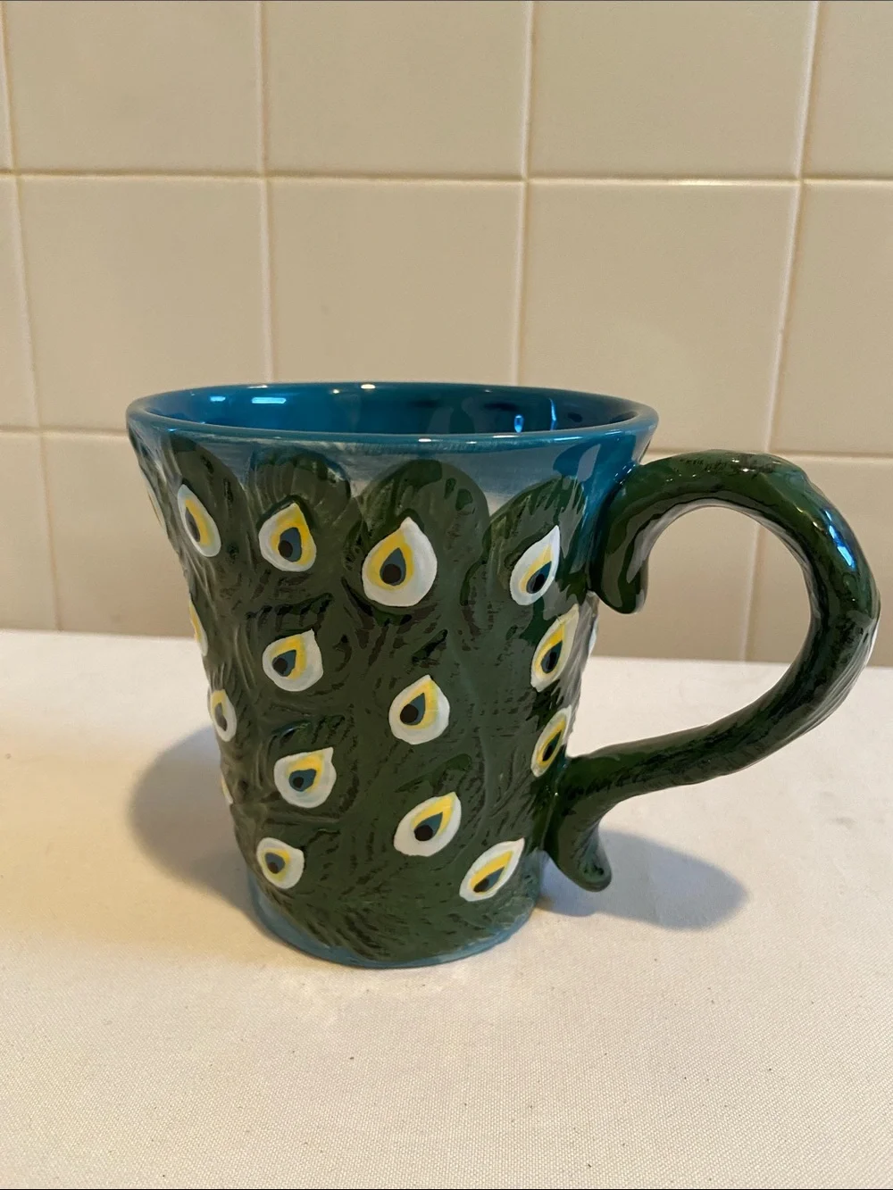🩷Pier 1 Peacock Cup Hand - Painted Dolomites